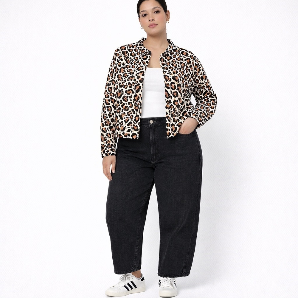 Rachel Roy Leopard Blouse Jacket Shirt Top Cropped NWT Brown Size Extra Large XL